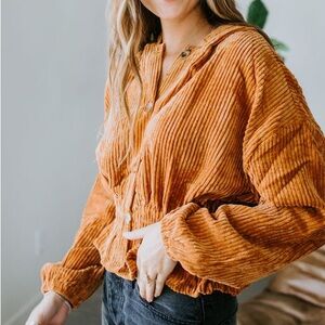 Kori Laurabelles L Drea Corduroy Jacket Shirt In Rusty Orange